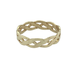 Bring symbolic style and timeless tradition to your collection with this pre-owned 9ct yellow gold Celtic open weave band ring, offering a meaningful design with classic appeal—perfect for everyday wear or special occasions.

Design: The ring features an intricate open weave Celtic pattern, giving depth and texture across its 5mm wide band.
Material: Made from 9-carat yellow gold, the polished finish enhances the flowing design with a warm and enduring shine.
