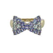 Load image into Gallery viewer, 9ct Gold Tanzanite &amp; Blue Topaz Set Bow Style Cluster Ring
