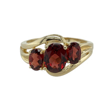 Load image into Gallery viewer, 9ct Gold &amp; Garnet Set Trilogy Twist Ring
