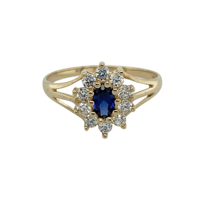 9ct Gold Sapphire & Cubic Zirconia Set Cluster Ring