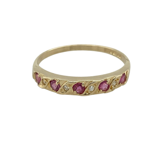 9ct Gold Diamond & Ruby Set Band Ring