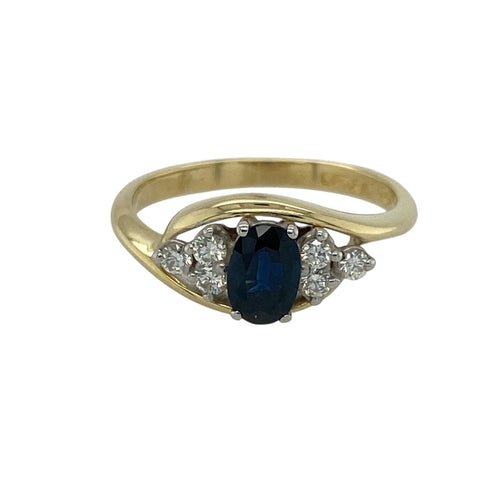 18ct Gold Diamond & Sapphire Set Twist Ring