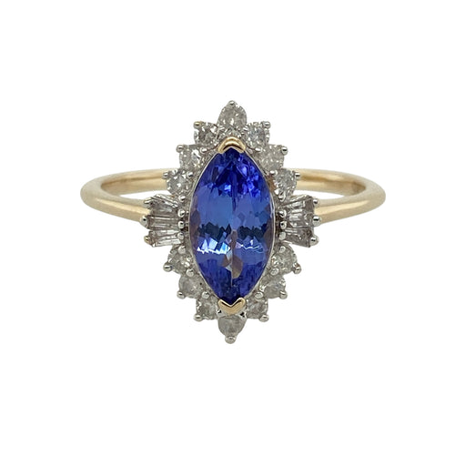 9ct Gold Diamond & Tanzanite Set Cluster Ring
