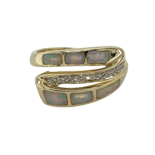 9ct Gold Diamond & Opalique Twist Wide Band Ring