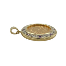 Load image into Gallery viewer, 9ct Gold Diamond &amp; Amethyst Set Mount Pendant with 22ct Gold Half Sovereign
