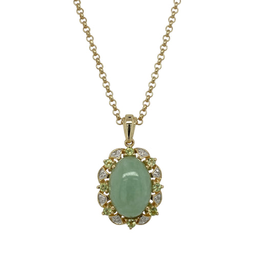 9ct Gold Diamond Peridot & Jade Set 18