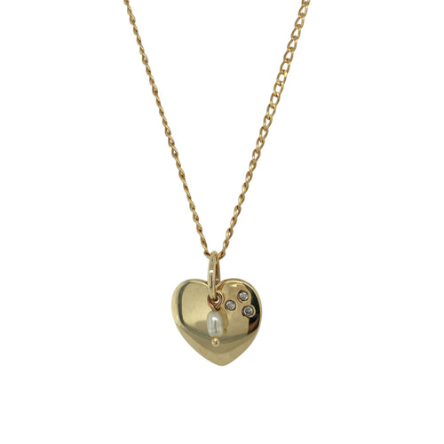 9ct Gold Diamond & Pearl Set Heart 20