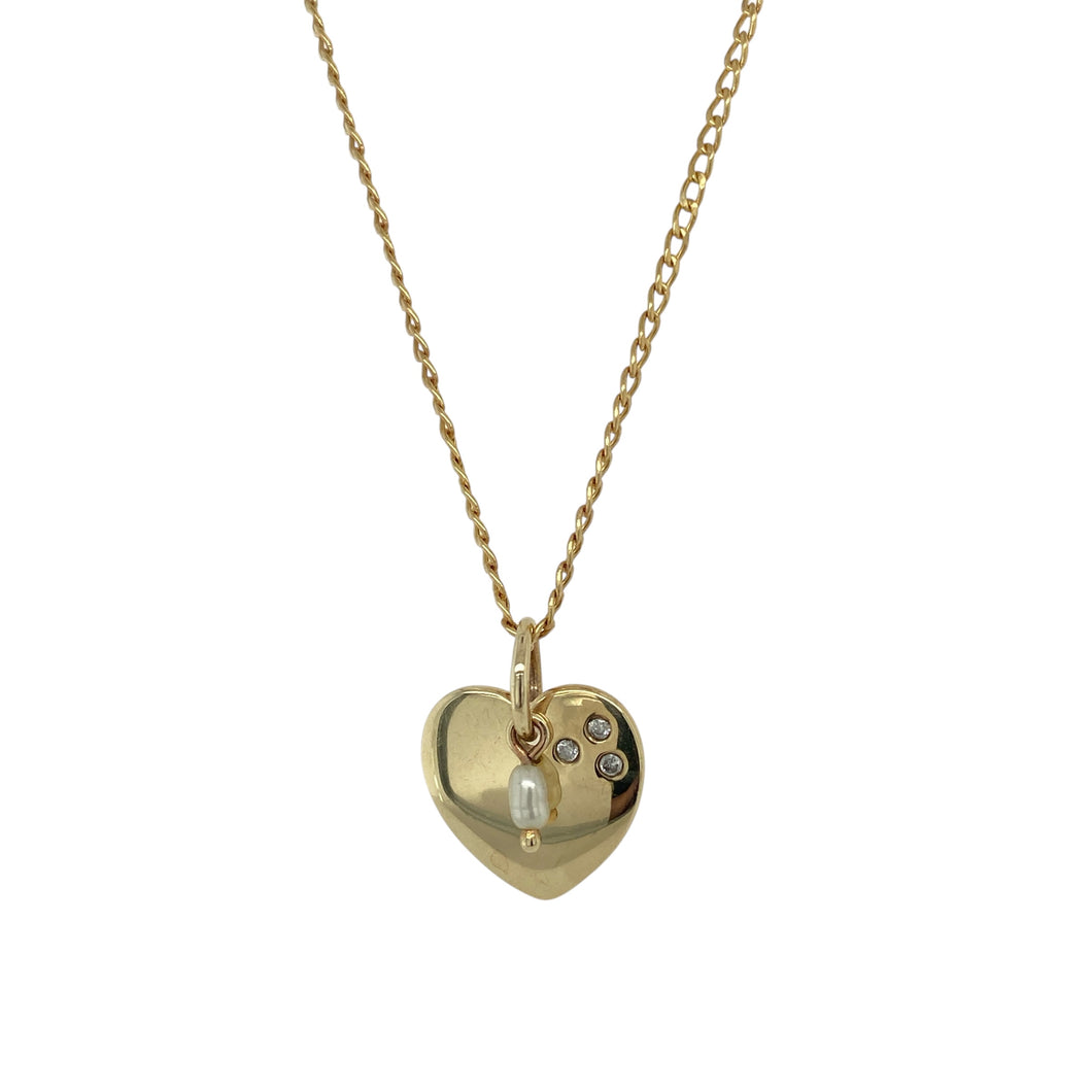 9ct Gold Diamond & Pearl Set Heart 20