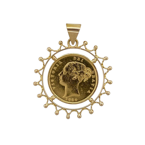 9ct Gold Decorative Mount Pendant with 22ct Gold Half Sovereign Pendant