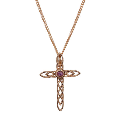 9ct Gold & Pink Sapphire Set Clogau Celtic Cross 18" Necklace