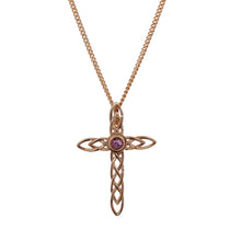 Load image into Gallery viewer, 9ct Gold &amp; Pink Sapphire Set Clogau Celtic Cross 18&quot; Necklace

