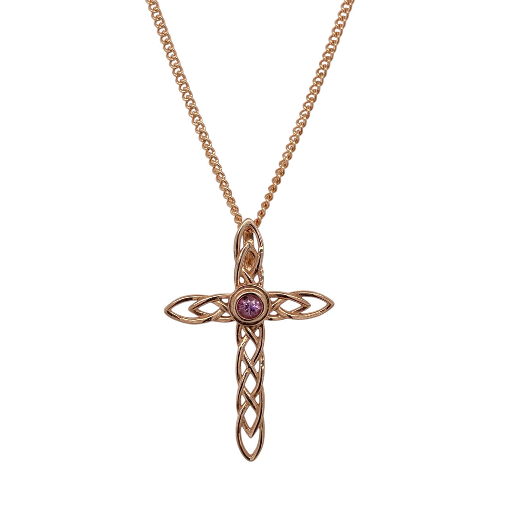 9ct Gold & Pink Sapphire Set Clogau Celtic Cross 18