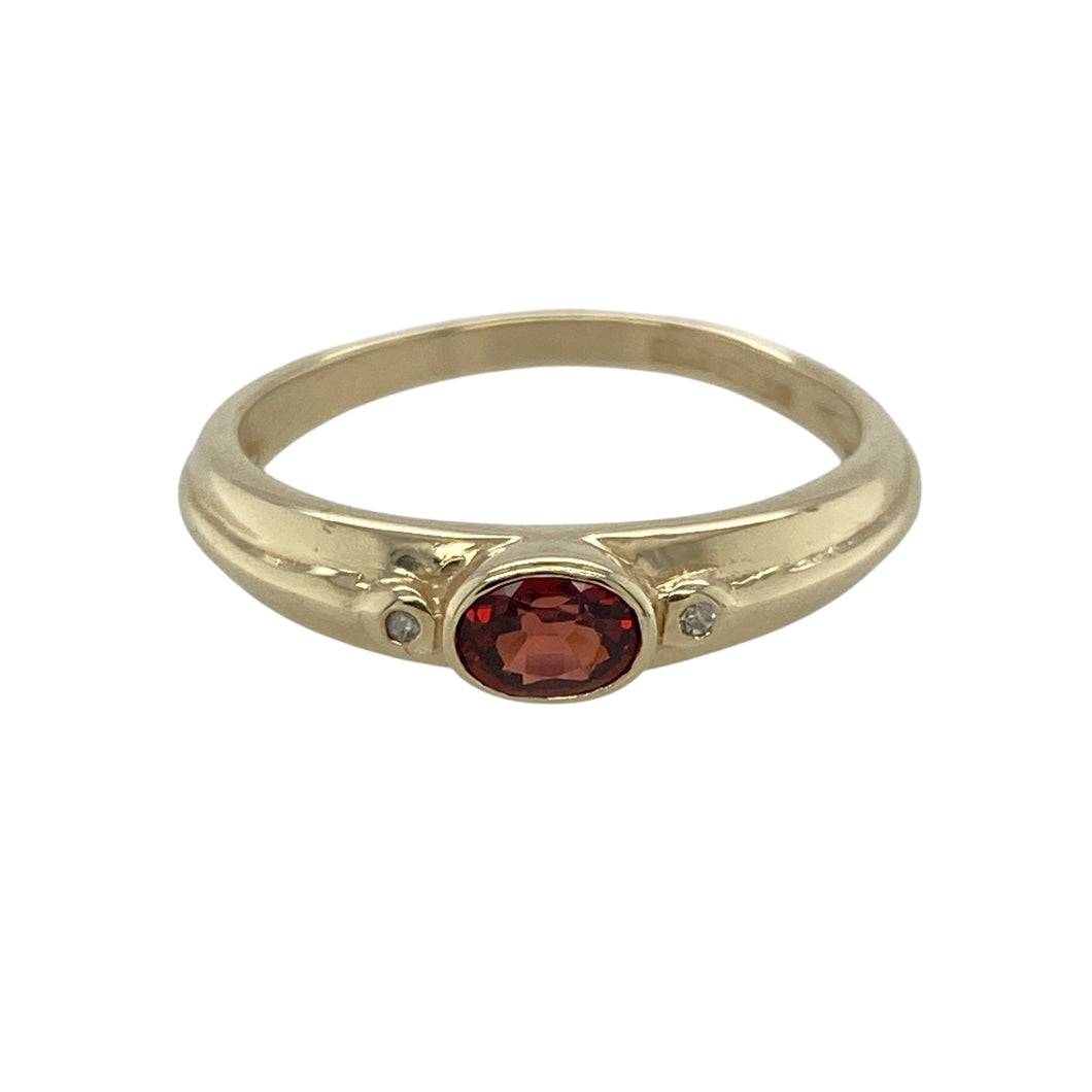 9ct Gold Diamond & Garnet Set Band Ring