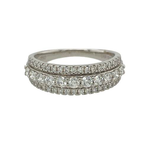 18ct White Gold & Diamond Set Three Row Band Ring