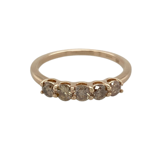 9ct Gold & Champagne Diamond Set Five Stone Set Band Ring