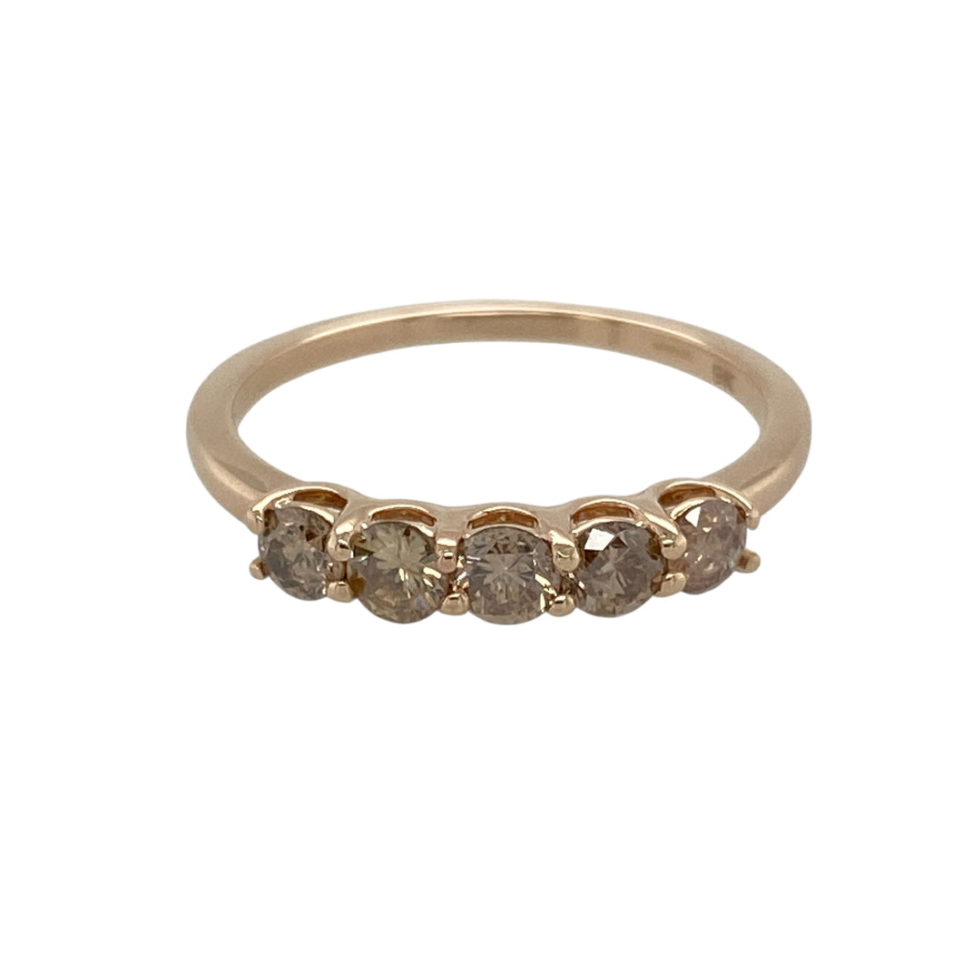 9ct Gold & Champagne Diamond Set Five Stone Set Band Ring