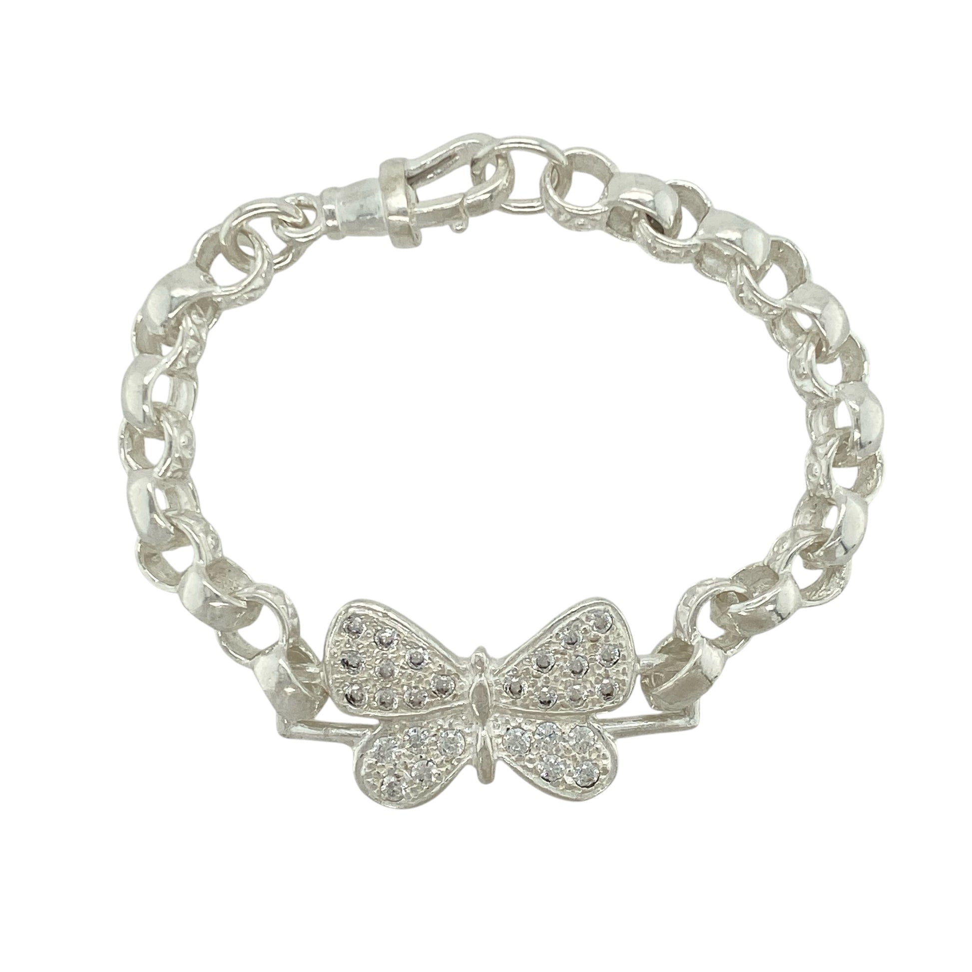 New 925 Silver & Cubic Zirconia Set 6" Butterfly Belcher Bracelet
