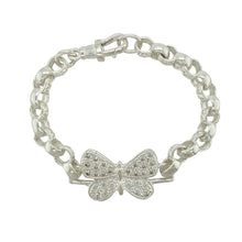 Load image into Gallery viewer, New 925 Silver &amp; Cubic Zirconia Set 6&quot; Butterfly Belcher Bracelet
