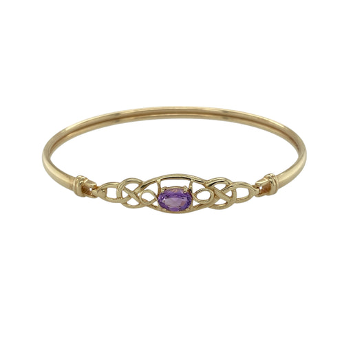 9ct Gold & Amethyst Set Celtic Knot Bangle