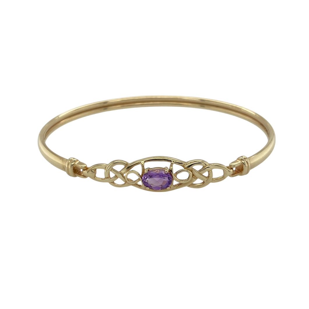 9ct Gold & Amethyst Set Celtic Knot Bangle