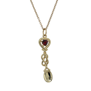 9ct Gold & Garnet Set Welsh Lovespoon 18" Necklace
