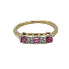 Load image into Gallery viewer, 18ct Gold &amp; Platinum Diamond &amp; Ruby Set Band Ring
