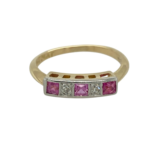 18ct Gold & Platinum Diamond & Ruby Set Band Ring