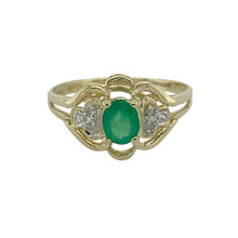 Load image into Gallery viewer, 9ct Gold Diamond &amp; Emerald Set Filigree Setting Ring
