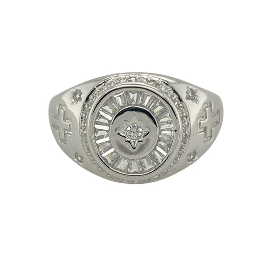New 925 Silver & Cubic Zirconia Set Signet Ring