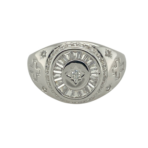 New 925 Silver & Cubic Zirconia Set Signet Ring