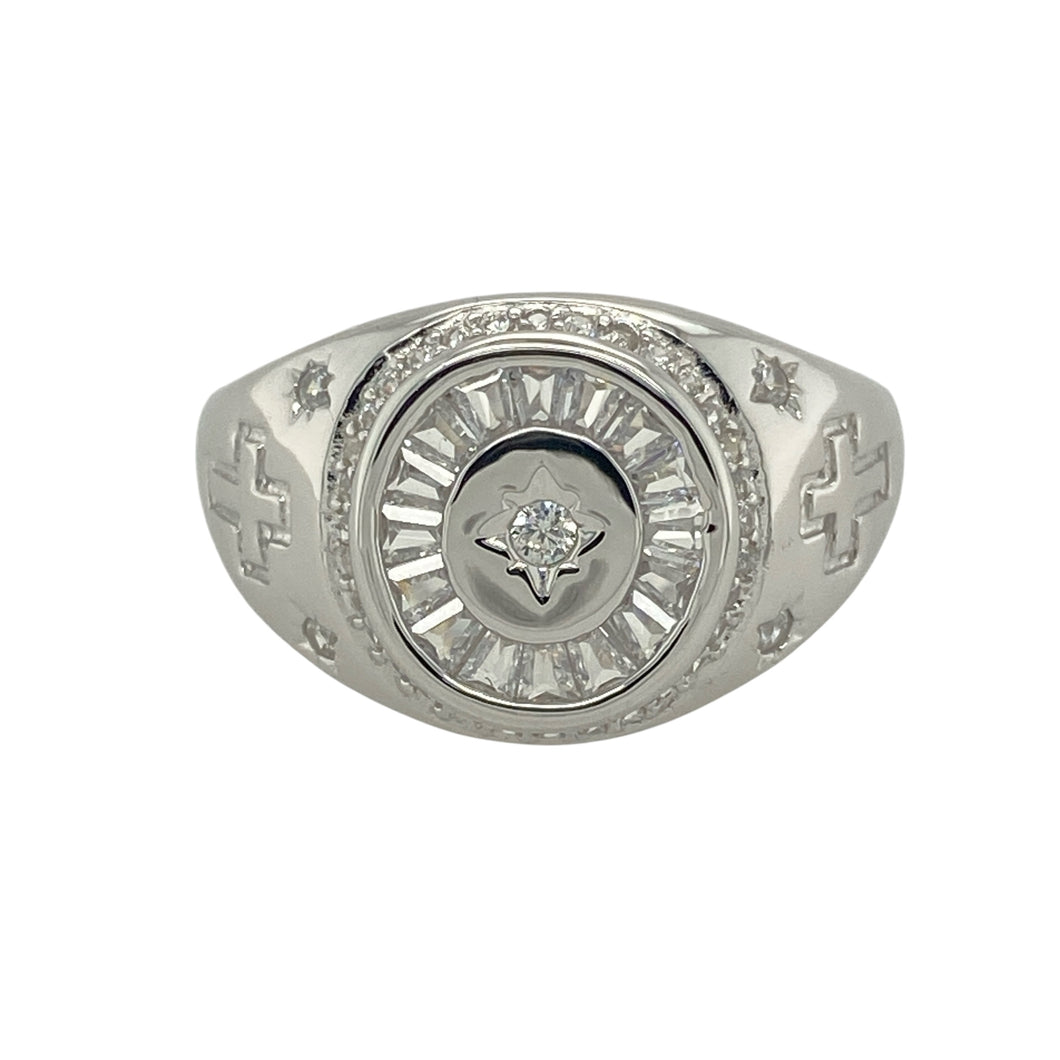 New 925 Silver & Cubic Zirconia Set Signet Ring