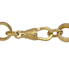 Load image into Gallery viewer, Add statement style to your collection with this new solid 925 silver patterned belcher bracelet, heavily plated in 9ct gold for a rich and lasting finish—perfect for bold everyday wear or special occasions.

Design: The bracelet features large round patterned belcher links, each measuring 12mm in width, giving it a strong and eye-catching look.
Material: Made from solid 925 sterling silver with heavy 9-carat gold plating, combining durability with luxurious golden shine.
