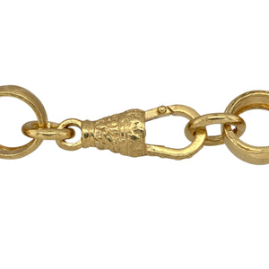 Add statement style to your collection with this new solid 925 silver patterned belcher bracelet, heavily plated in 9ct gold for a rich and lasting finish—perfect for bold everyday wear or special occasions.

Design: The bracelet features large round patterned belcher links, each measuring 12mm in width, giving it a strong and eye-catching look.
Material: Made from solid 925 sterling silver with heavy 9-carat gold plating, combining durability with luxurious golden shine.