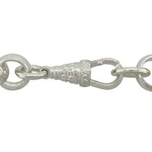 Load image into Gallery viewer, Make a bold impression with this new 925 solid silver belcher chain, designed with alternating plain and patterned round links for striking detail and heavyweight style.

Design: The chain features oversized round belcher links, each measuring 13mm in width, with an alternating plain and patterned finish for added texture and character.
Material: Made from solid 925 sterling silver, the polished surface ensures durability while enhancing the bold design.
