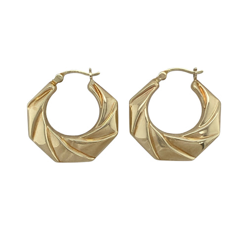 9ct Gold Twisted Octagon Shaped Creole Earrings