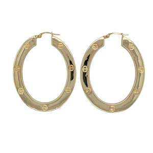 9ct Gold Large Oval Screw Detail Creole Earrings