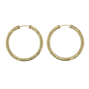 9ct Gold Patterned Hollow Hoop Earrings