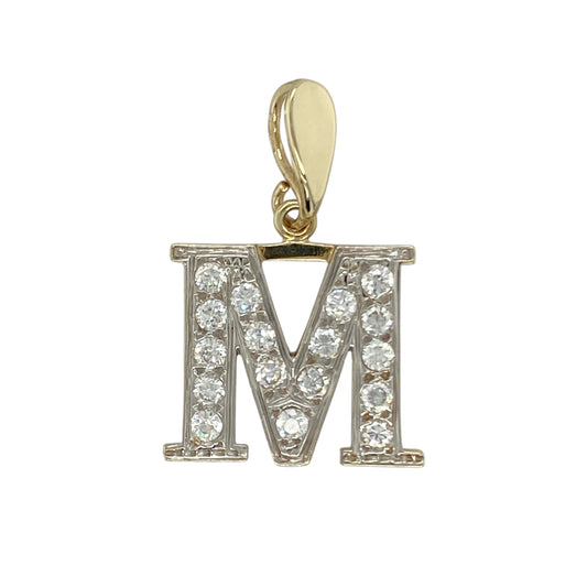 9ct Gold & Cubic Zirconia Set 'M' Initial Pendant