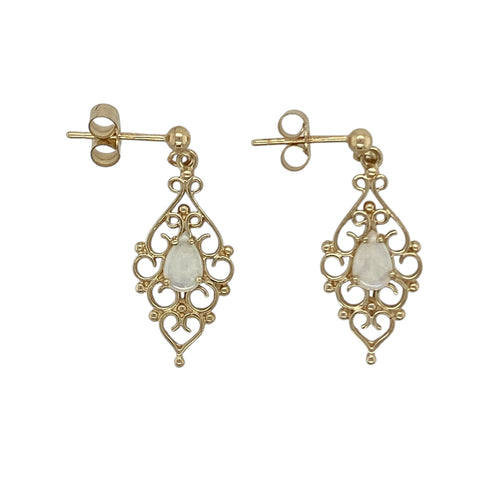 9ct Gold & Opalique Set Fancy Drop Earrings