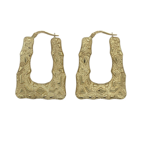 9ct Gold Patterned Textured Handbag Creole Earrings