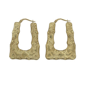 9ct Gold Patterned Textured Handbag Creole Earrings
