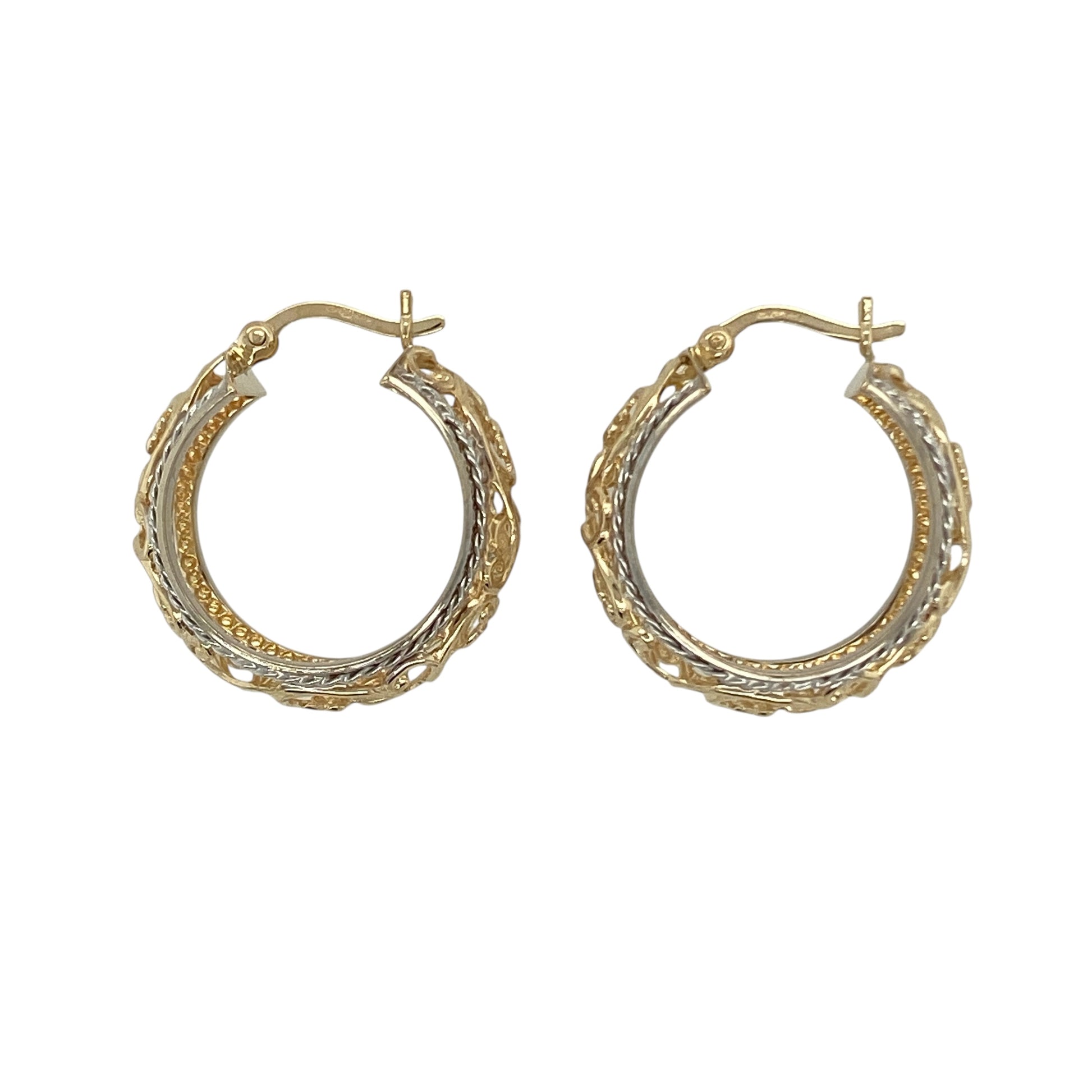 9ct Gold Wide Open Fancy Patterned Hoop Creole Earrings
