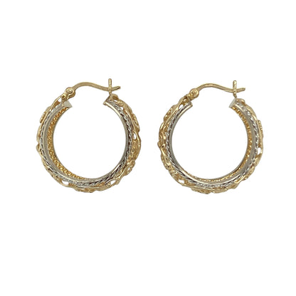 9ct Gold Wide Open Fancy Patterned Hoop Creole Earrings