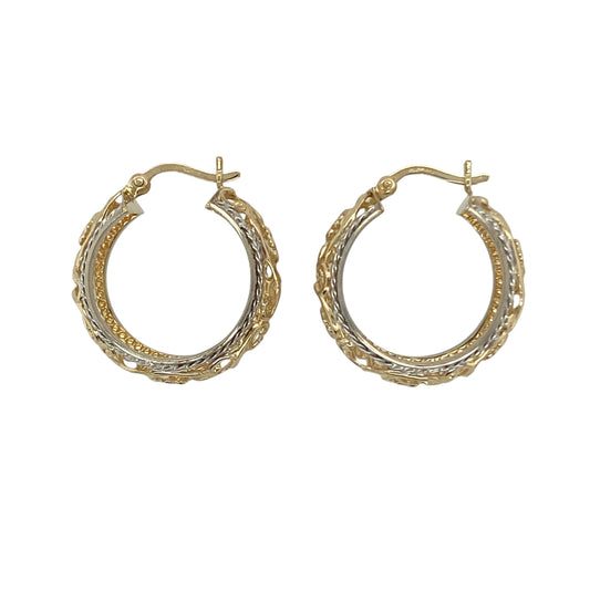 9ct Gold Wide Open Fancy Patterned Hoop Creole Earrings
