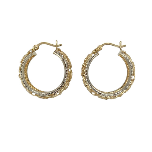 9ct Gold Wide Open Fancy Patterned Hoop Creole Earrings