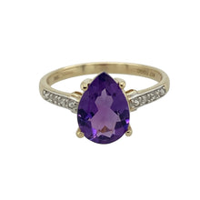Load image into Gallery viewer, 9ct Gold Diamond &amp; Teardrop Amethyst Set Ring
