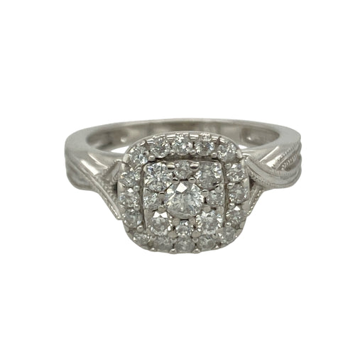 9ct White Gold & Diamond Set Halo Cluster Ring