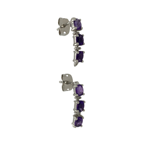9ct White Gold Diamond & Amethyst Set Drop Stud Earrings