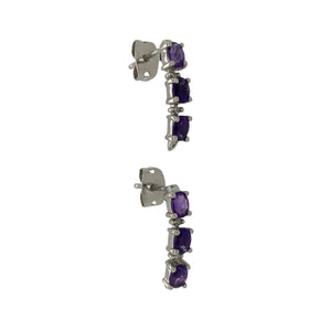 9ct White Gold Diamond & Amethyst Set Drop Stud Earrings