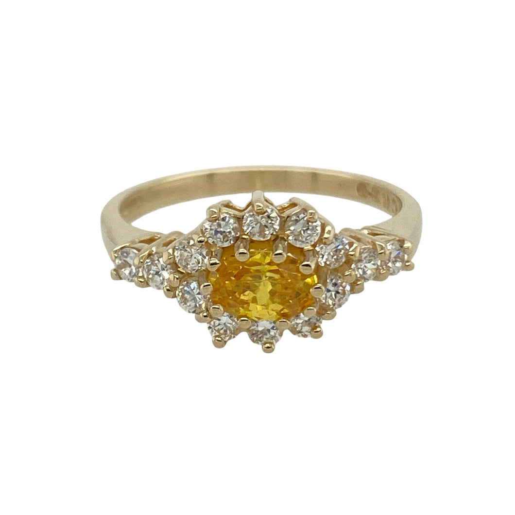 9ct Gold & Cubic Zirconia White and Yellow Cluster Ring